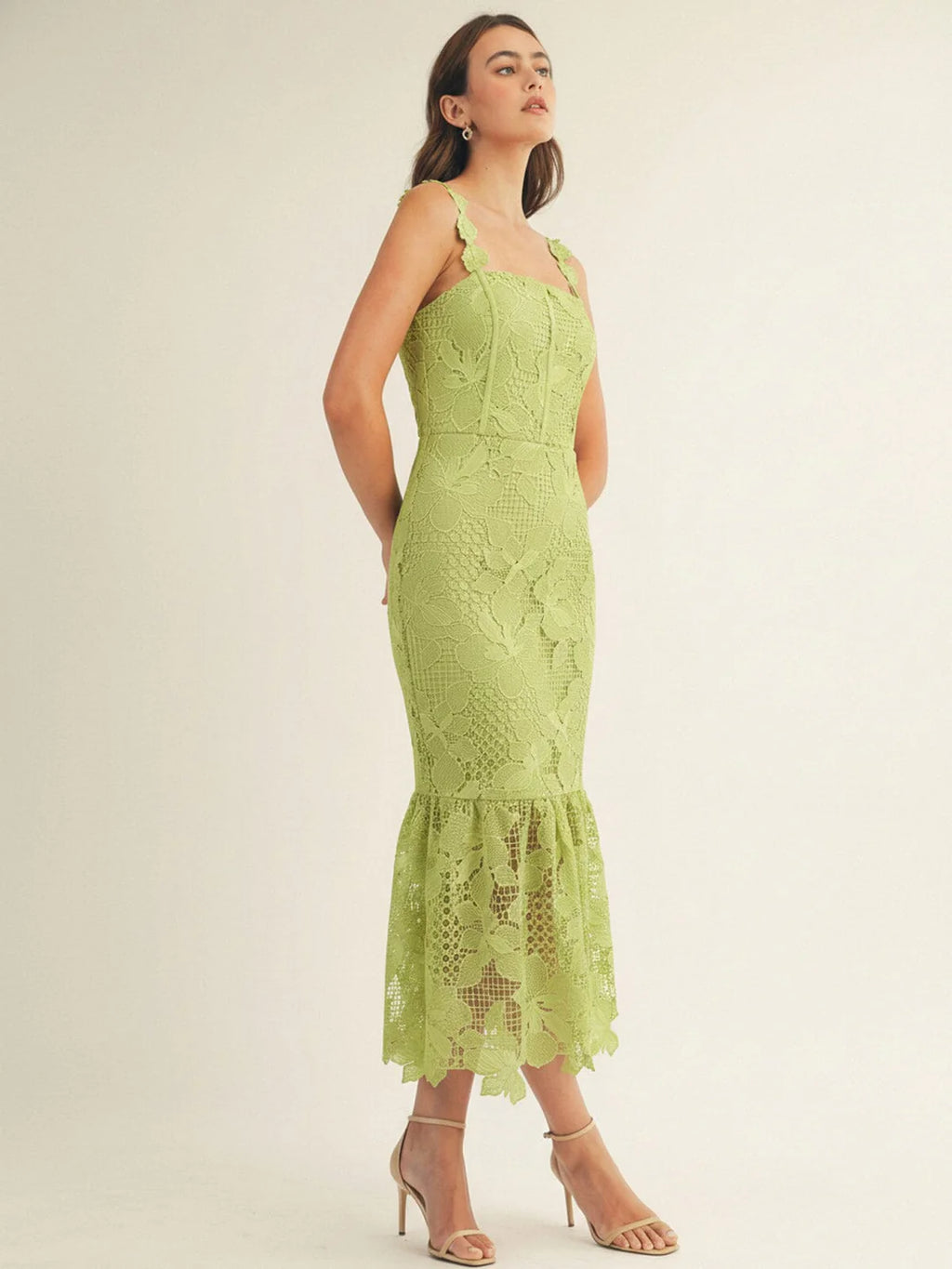 Lime Green Lace Bodycon Mermaid Maxi Dress