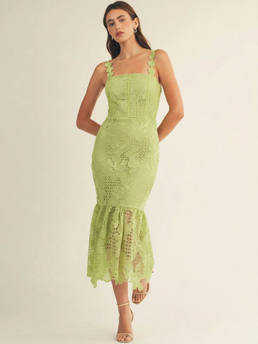 Lime Green Lace Bodycon Mermaid Maxi Dress