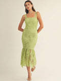 Lime Green Lace Bodycon Mermaid Maxi Dress