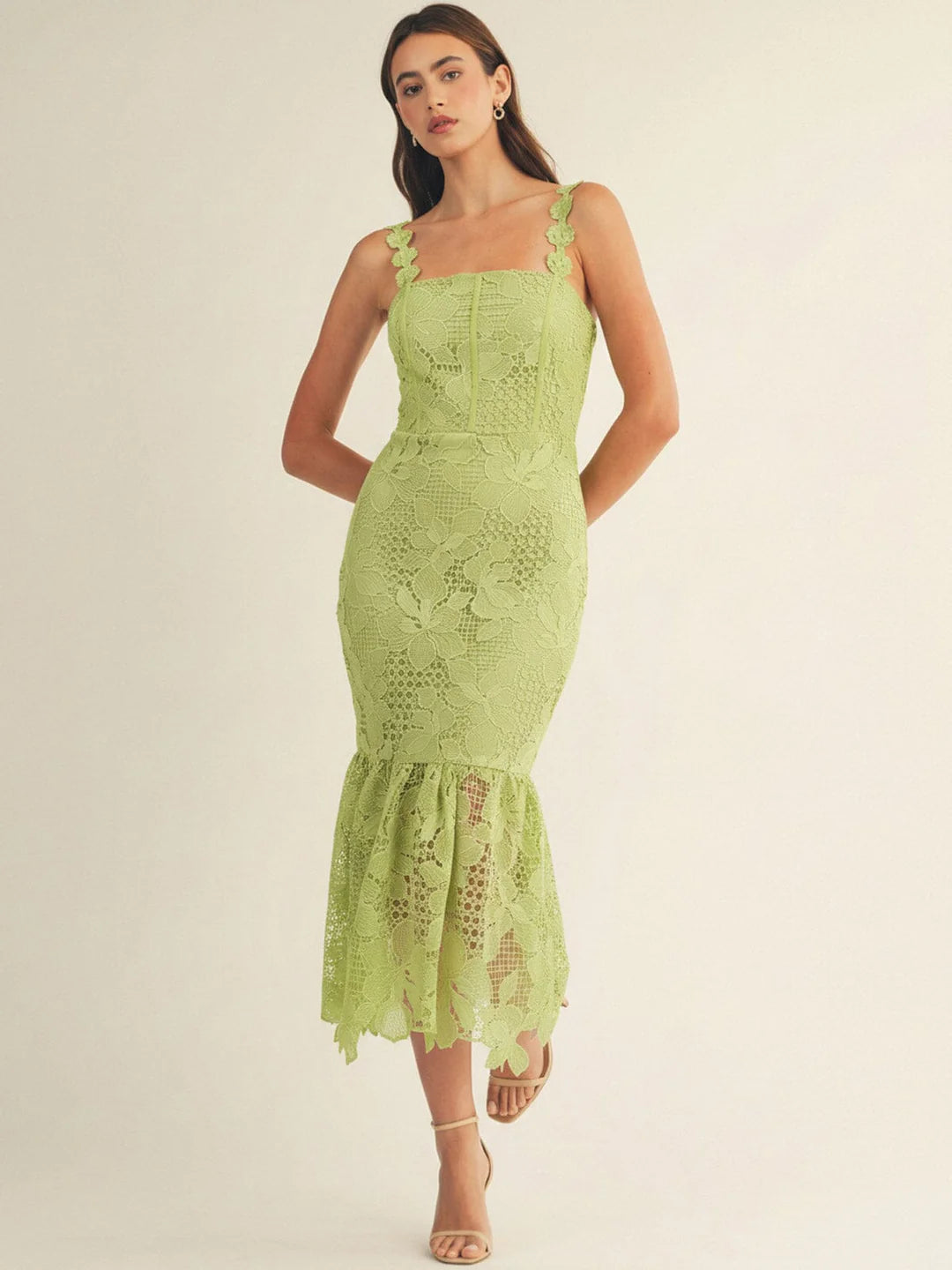 Lime Green Lace Bodycon Mermaid Maxi Dress