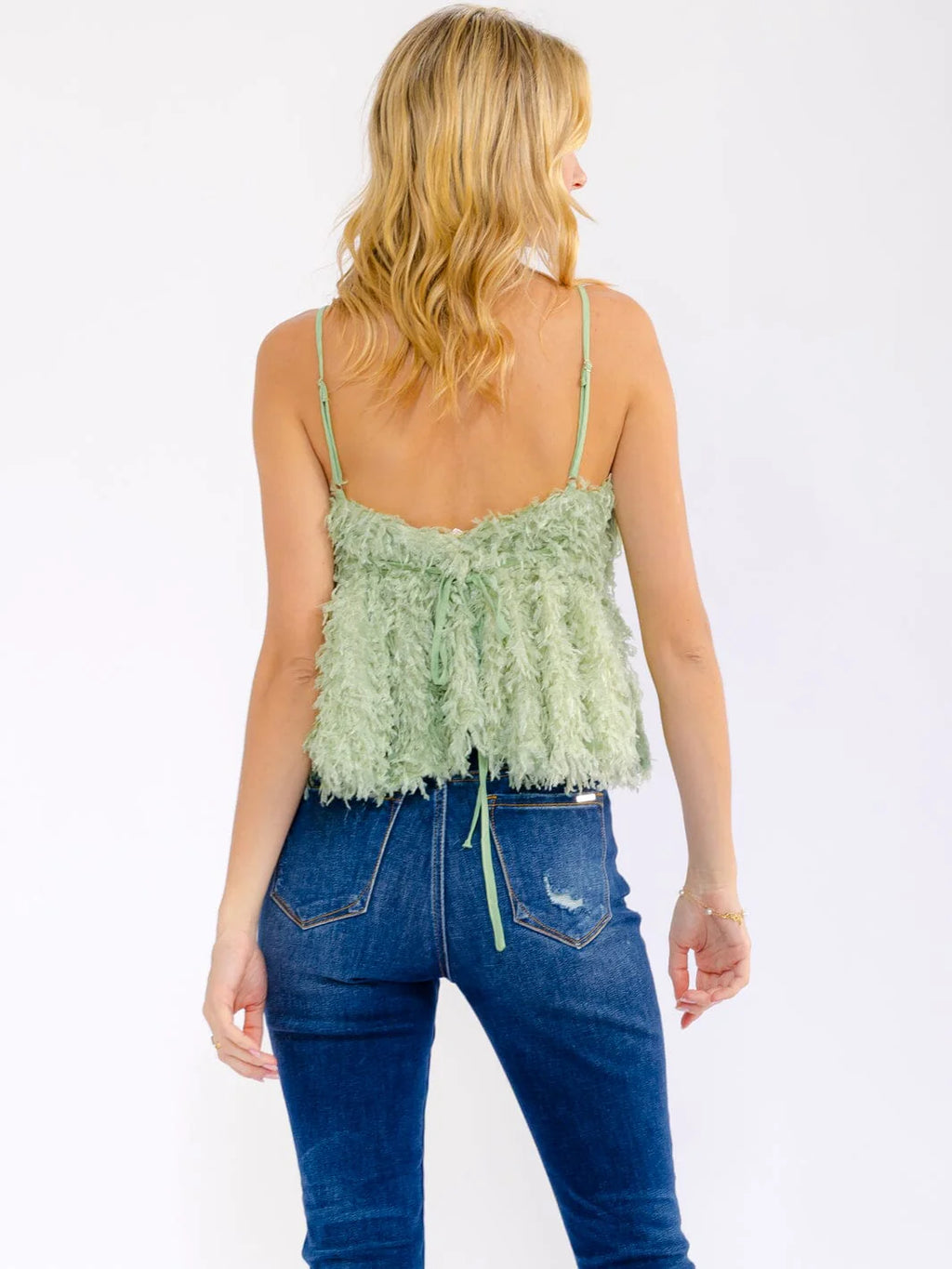 Sage Green Fringe Tank | Textured Boho Cami
