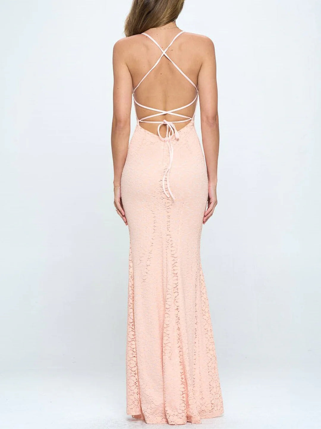 Peach Lace Formal Gown