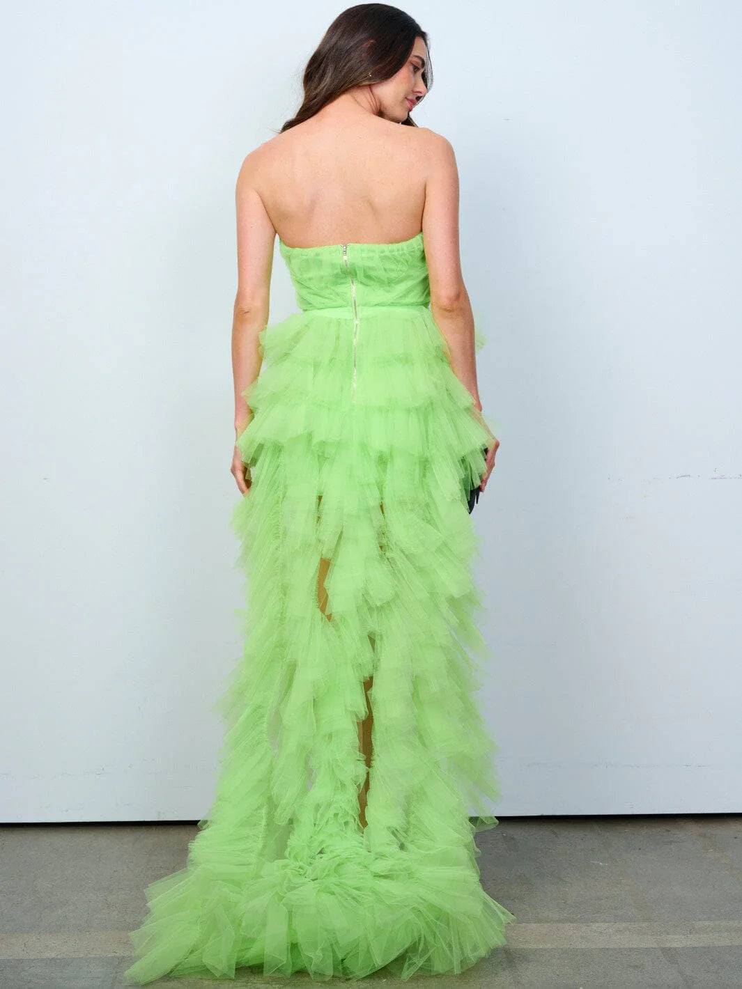 Lime Green Tulle High-Low Party Dress
