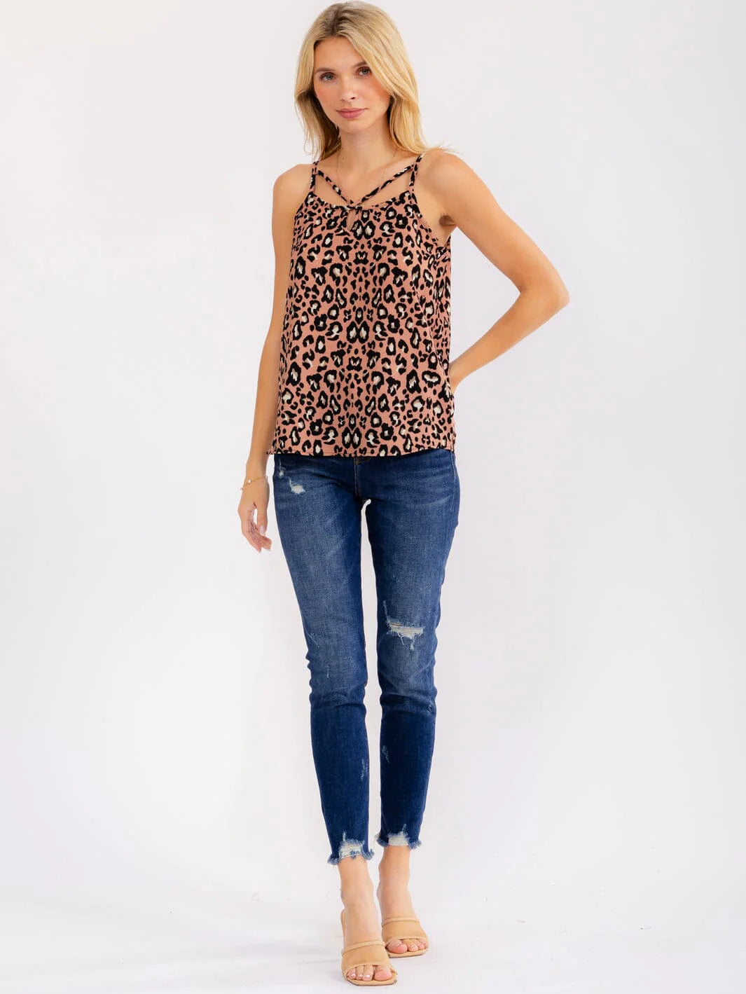 Blush Leopard Print Cami | Crisscross Strap Tank