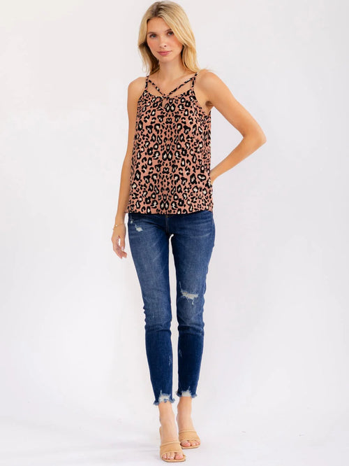 Blush Leopard Print Cami | Crisscross Strap Tank
